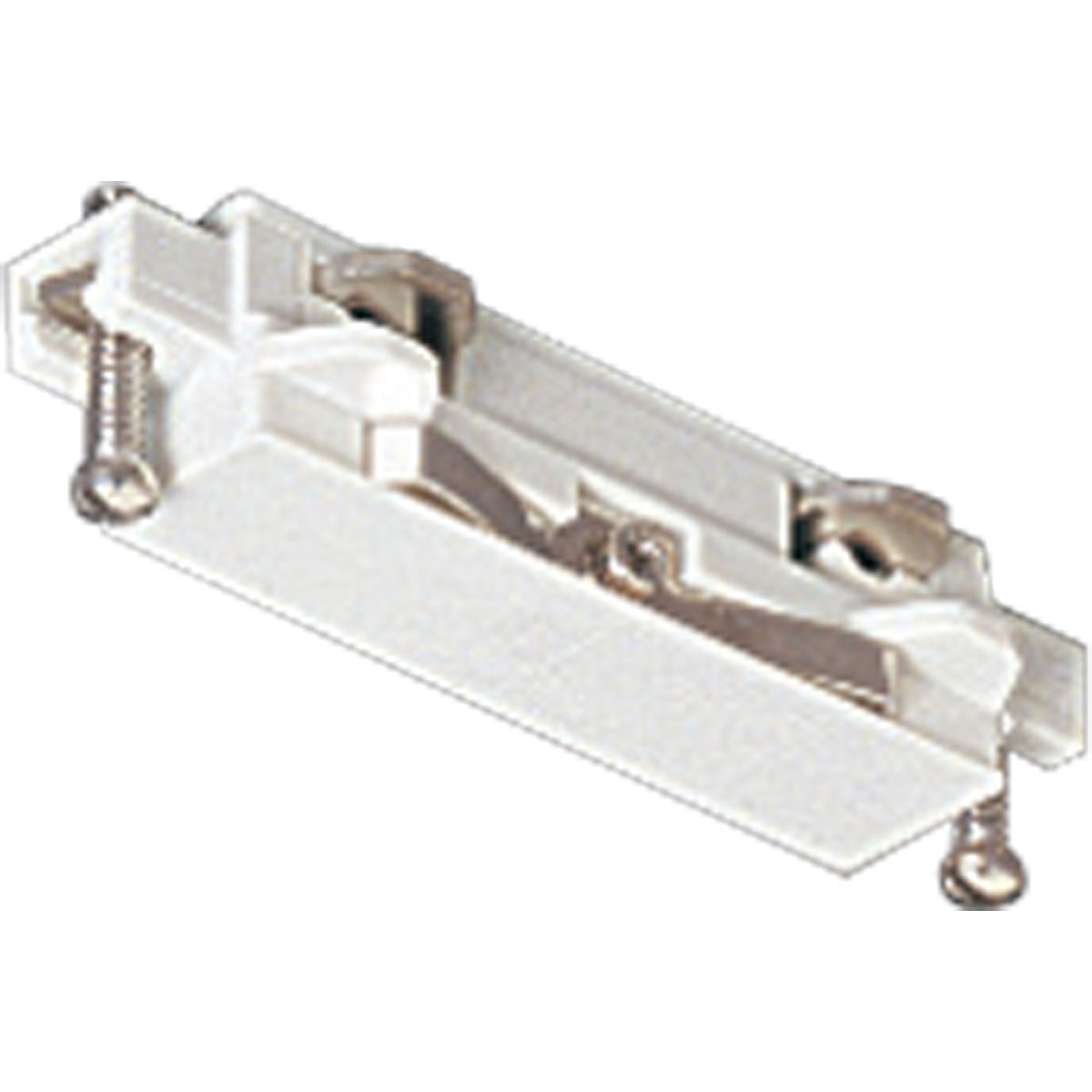 Straight connector for joining two or more track sections. The connectors plug into track sections only one way to ensure positive polarization. White finish.