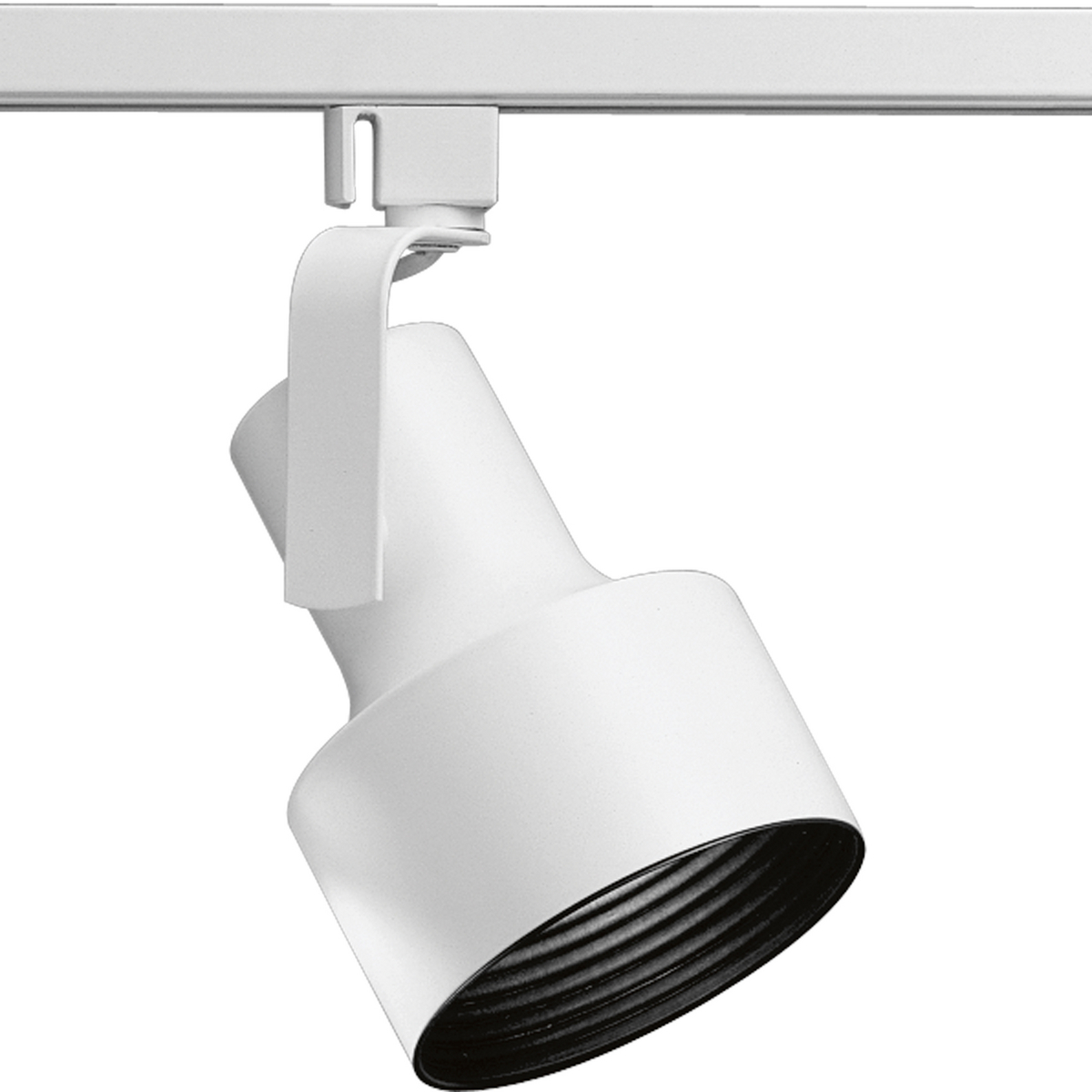 White Flair Alpha Trak track head with 360 degree horizontal rotation and 90 degree vertical rotation and black baffle. Heads can be easily repositioned on the track to provide lighting in different areas of the room. Excellent for both residential and retail locations. Universal track head accepts medium base PAR 30 long neck or BR 30 bulb.