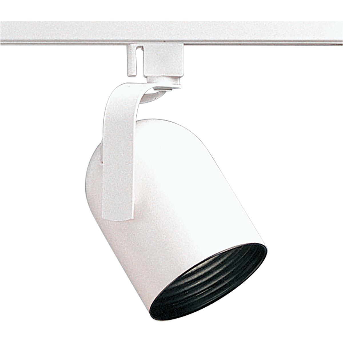 White Round Back Alpha Trak track head with 360 degree horizontal rotation and 90 degree vertical rotation and black baffle. Heads can be easily repositioned on the track to provide lighting in different areas of the room. Excellent for both residential and retail locations. Universal track head accepts medium base PAR 20, R 20 or PAR 16, bulb.