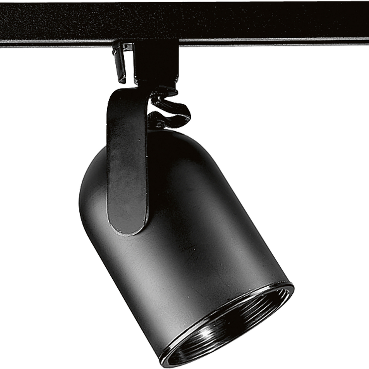 Black Round Back Alpha Trak track head with 360 degree horizontal rotation and 90 degree vertical rotation and black baffle. Heads can be easily repositioned on the track to provide lighting in different areas of the room. Excellent for both residential and retail locations. Universal track head accepts medium base PAR 20, R 20 or PAR 16, bulb.