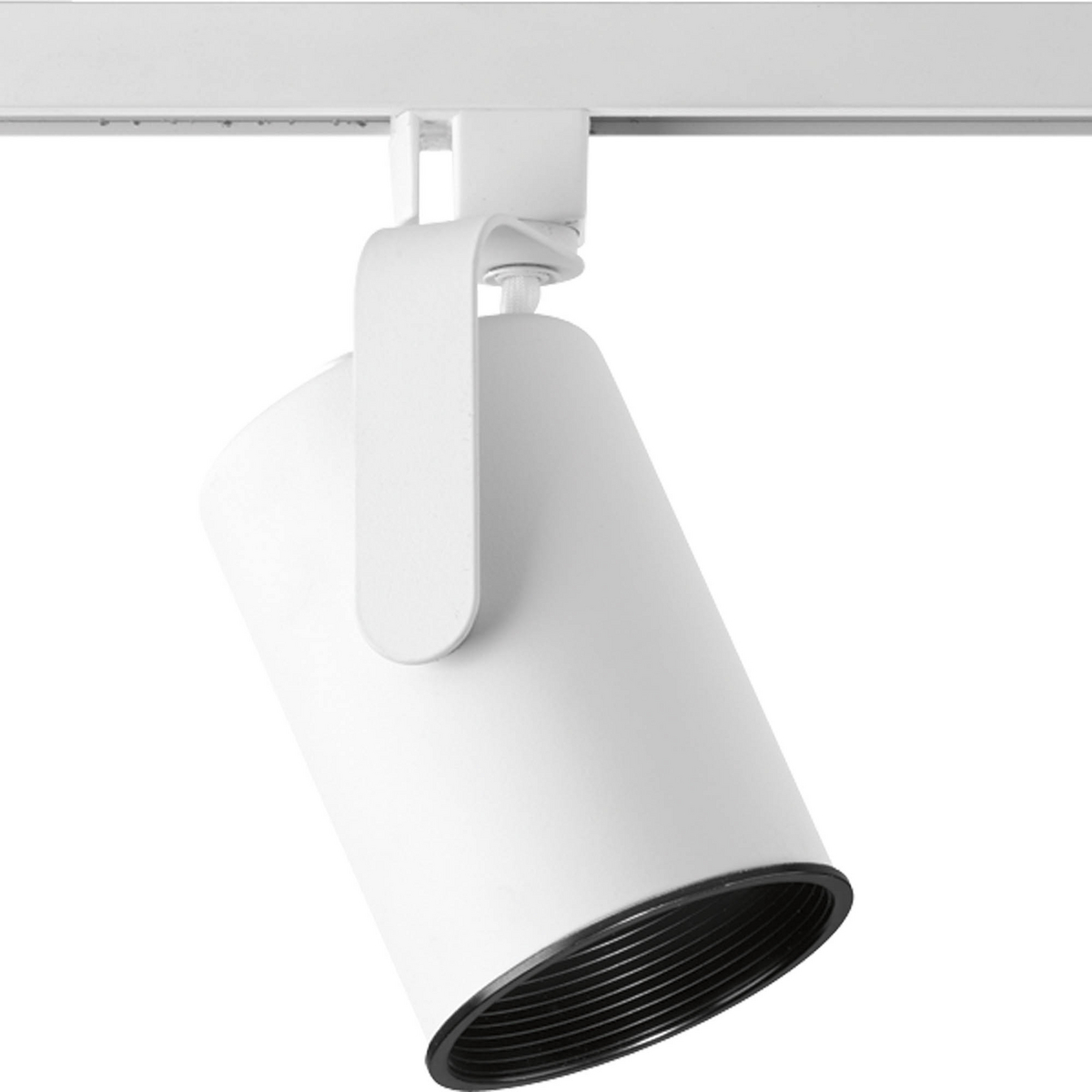 White Flat Back Alpha Trak track head with 360 degree horizontal rotation and 90 degree vertical rotation and black baffle. Heads can be easily repositioned on the track to provide lighting in different areas of the room. Excellent for both residential and retail locations. Universal track head accepts medium base PAR 20, R 20 or PAR 16, bulb.
