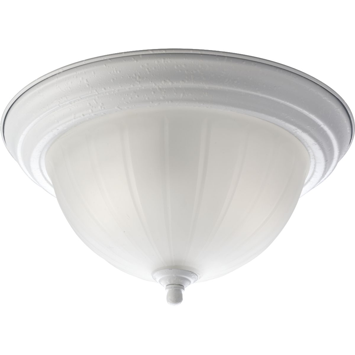 Two-light CFL flush mount with melon glass in a White finish. Bulb included.