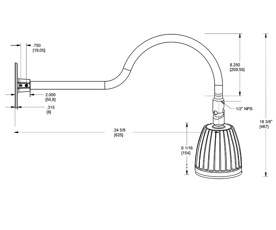 Gooseneck Style1 26W, 4000k, LED No Shade, Black