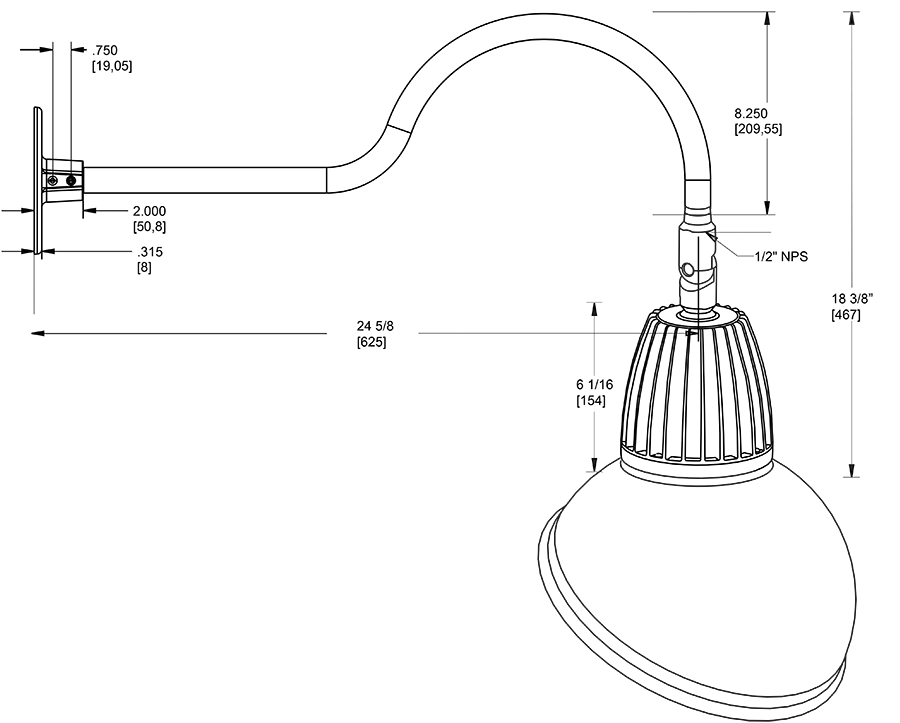 Gooseneck Style1 26W, 3000k, LED 11 Inch AngLED Dome Shade, White