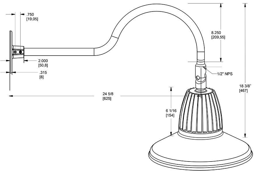 Gooseneck Style1 13W, 3000k, LED 11 Inch St Shade, rectangular reflector, White