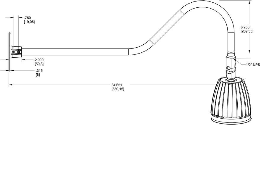 Gooseneck Style2 26W, 3000k, LED No Shade Spot reflector, White
