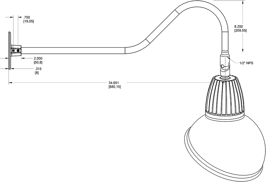 Gooseneck Style2 26W, 3000k, LED 15 Inch AngLED Dome Shade, Black