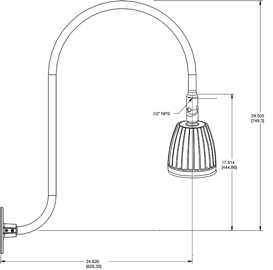 Gooseneck Style3 13W, 3000k, LED No Shade, White