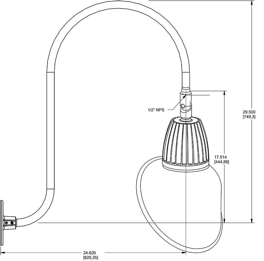 Gooseneck Style3 26W, 3000k, LED 15 Inch Ac Shade, rectangular reflector, Black