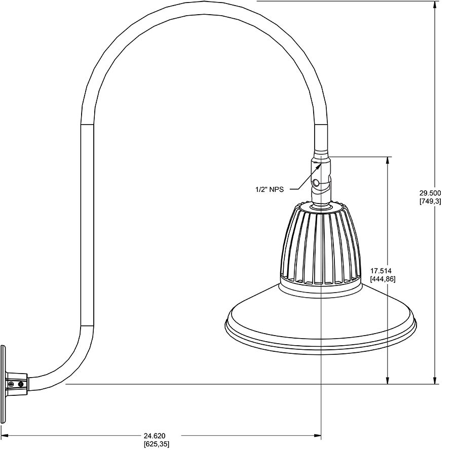 Gooseneck Style3 26W, 3000k, LED 11 Inch Straight Shade, Black
