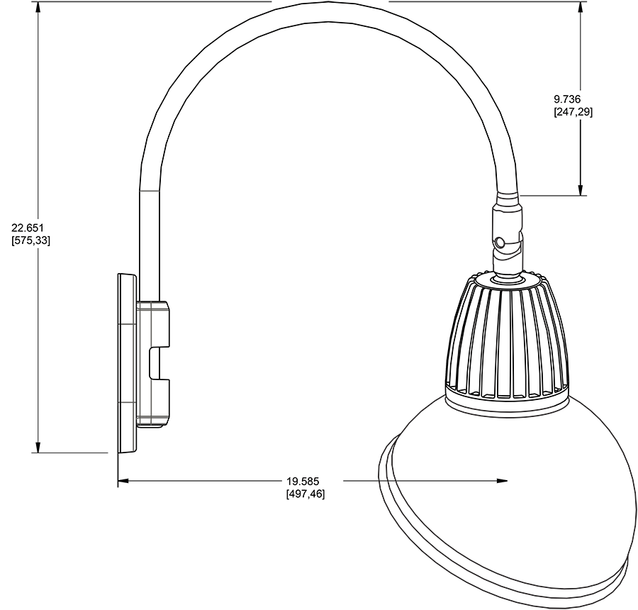 Gooseneck Style4 26W, 4000k, LED 15 Inch AngLED Dome Shade, Black