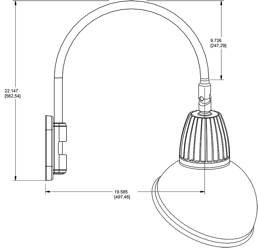 Gooseneck Style5 26W, 3000k, LED 15 Inch Ad Shade Spot reflector, White