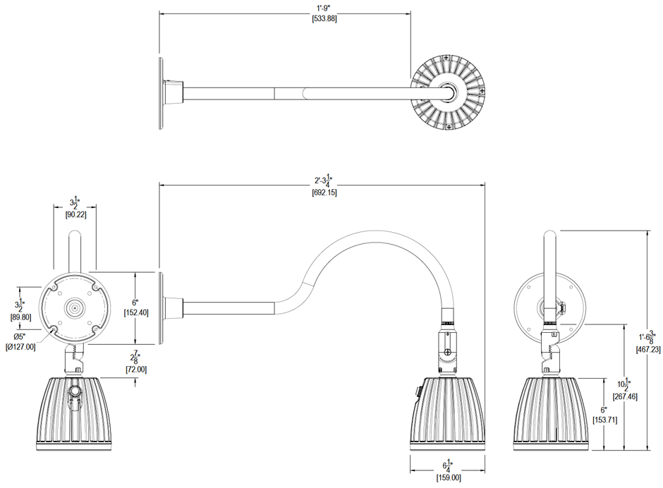 Gooseneck Head Only 13W, Black, 4000k, LED No Shade No Arm