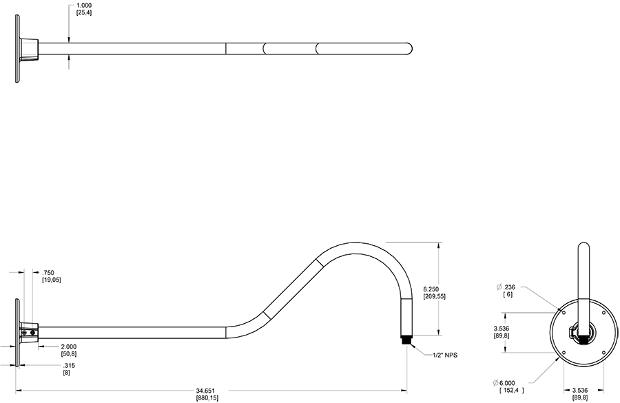 Gooseneck Style2 35 Inch From Wall 1/2 Inch Nps Thread, Black
