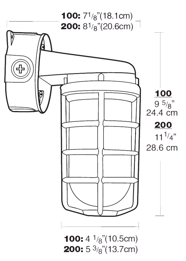 Vaporproof 100 Wall Brk 4 Inch Box 1/2 Inch, White with Gl Globe Cast Gd