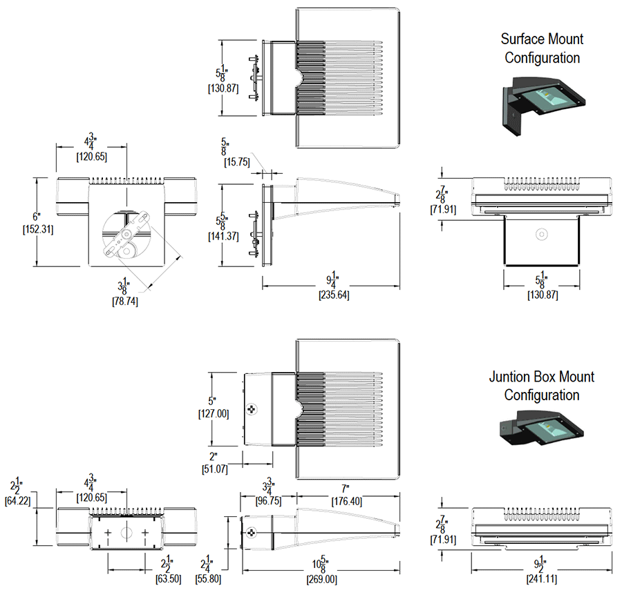 Lpack Wallpack 26W, 5000k, LED with Backplate & Junc Box, Bronze