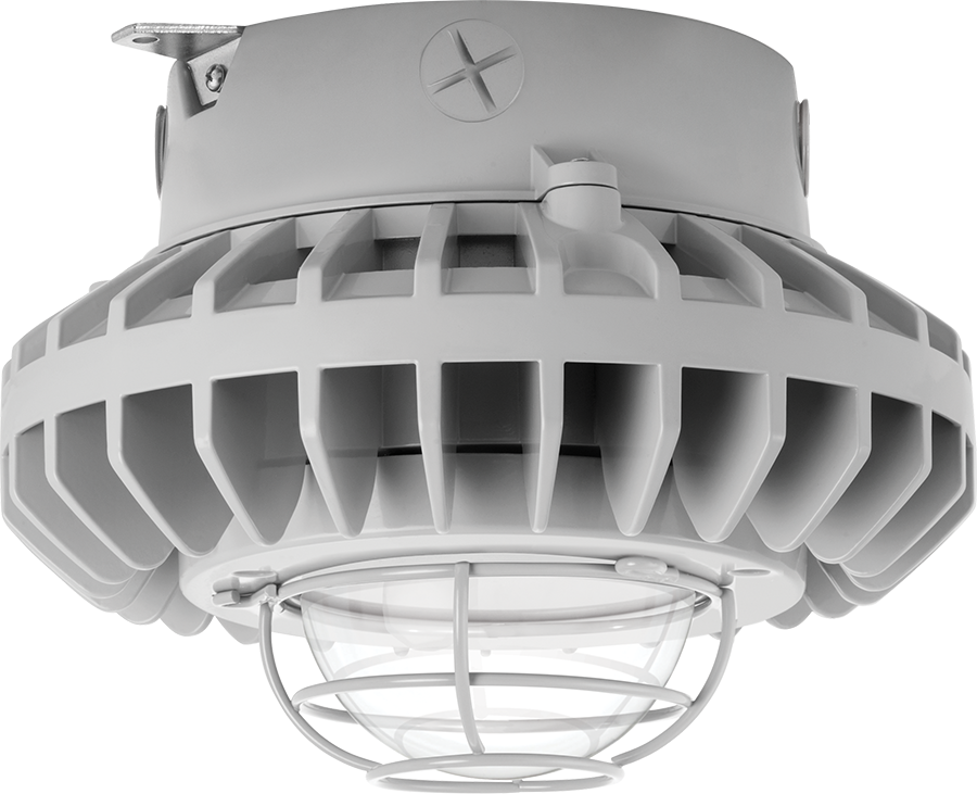 Hazardous, . LED 42W, 5000k, LED Ceiling with, Clear Globe Wire Guard Gray