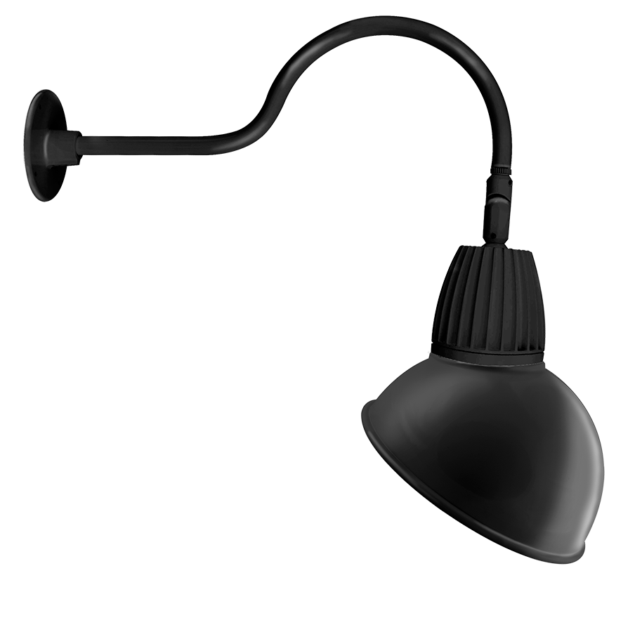 Gooseneck Style1 13W, 4000k, LED Ang Dome Shade, rectangular Reflector, Black