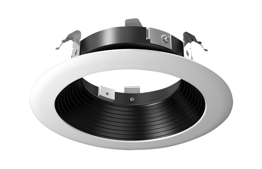 Halite 4 Inch Trim Round Baffle, Black Cone, White Trim