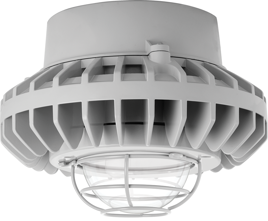 Hazardous, . LED 26W, 5000k, LED Pendant with, Clear Globe Wire Guard Gray