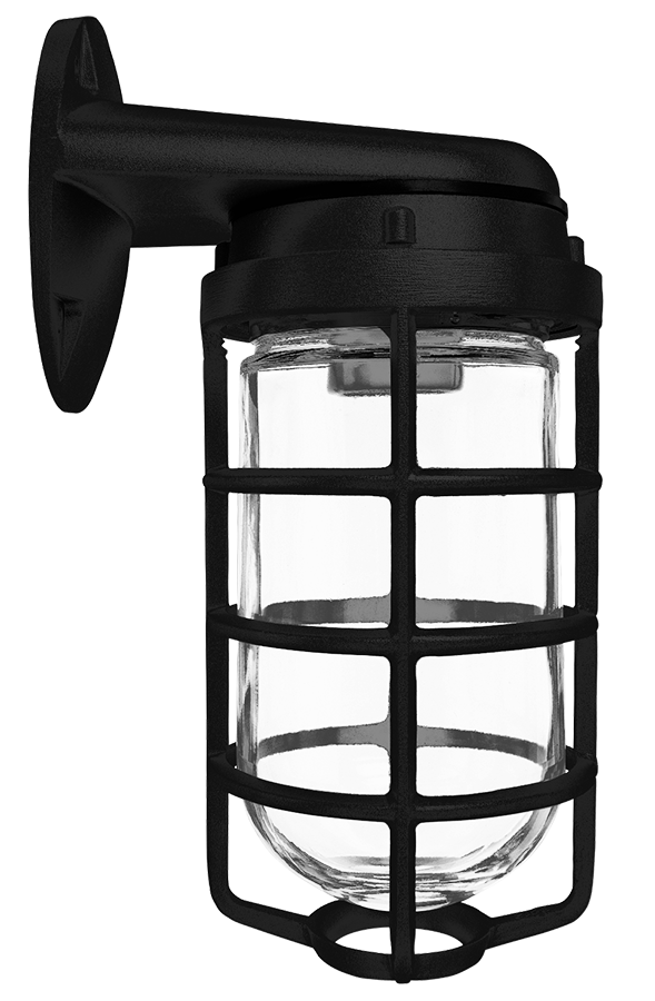 Vaporproof 100 Wall Bracket, Black with Gl Globe, cast guard