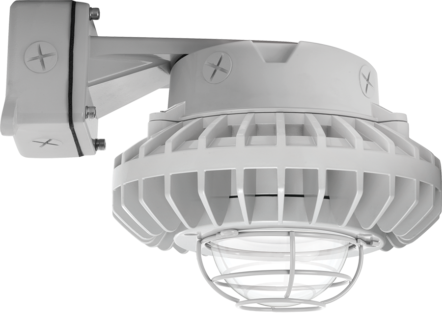 Hazardous, . LED 26W, 5000k, LED Wall bracket with, Clear Globe Wire Guard Gray