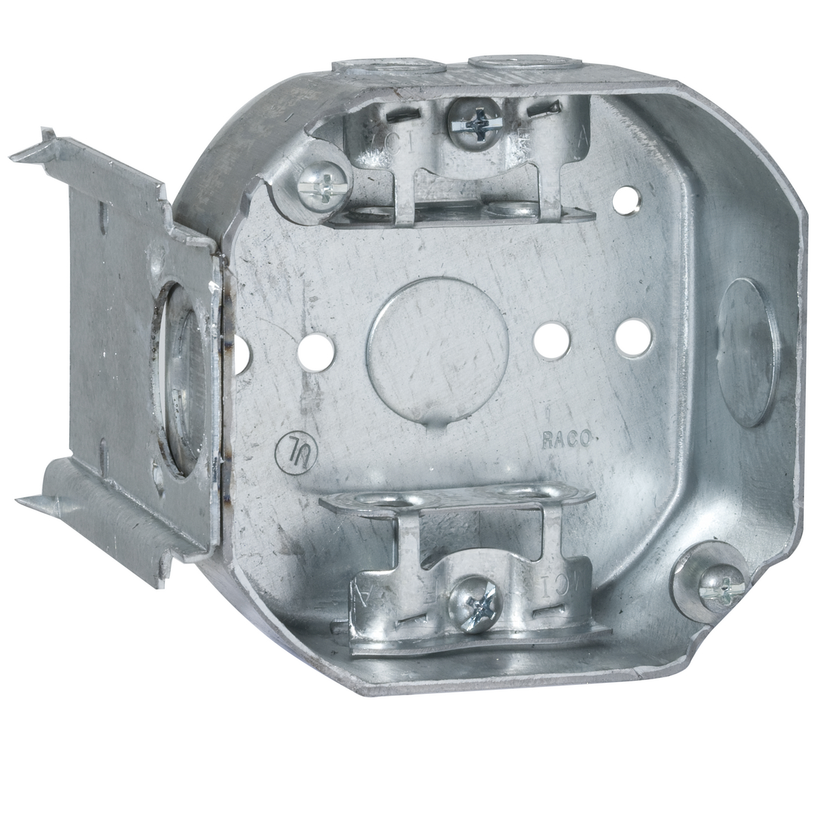 RACO 157 4" OCTAGON BOX, 1-1/2" DEEP, 1/2" SIDE & BOTTOM KNOCKOUTS,