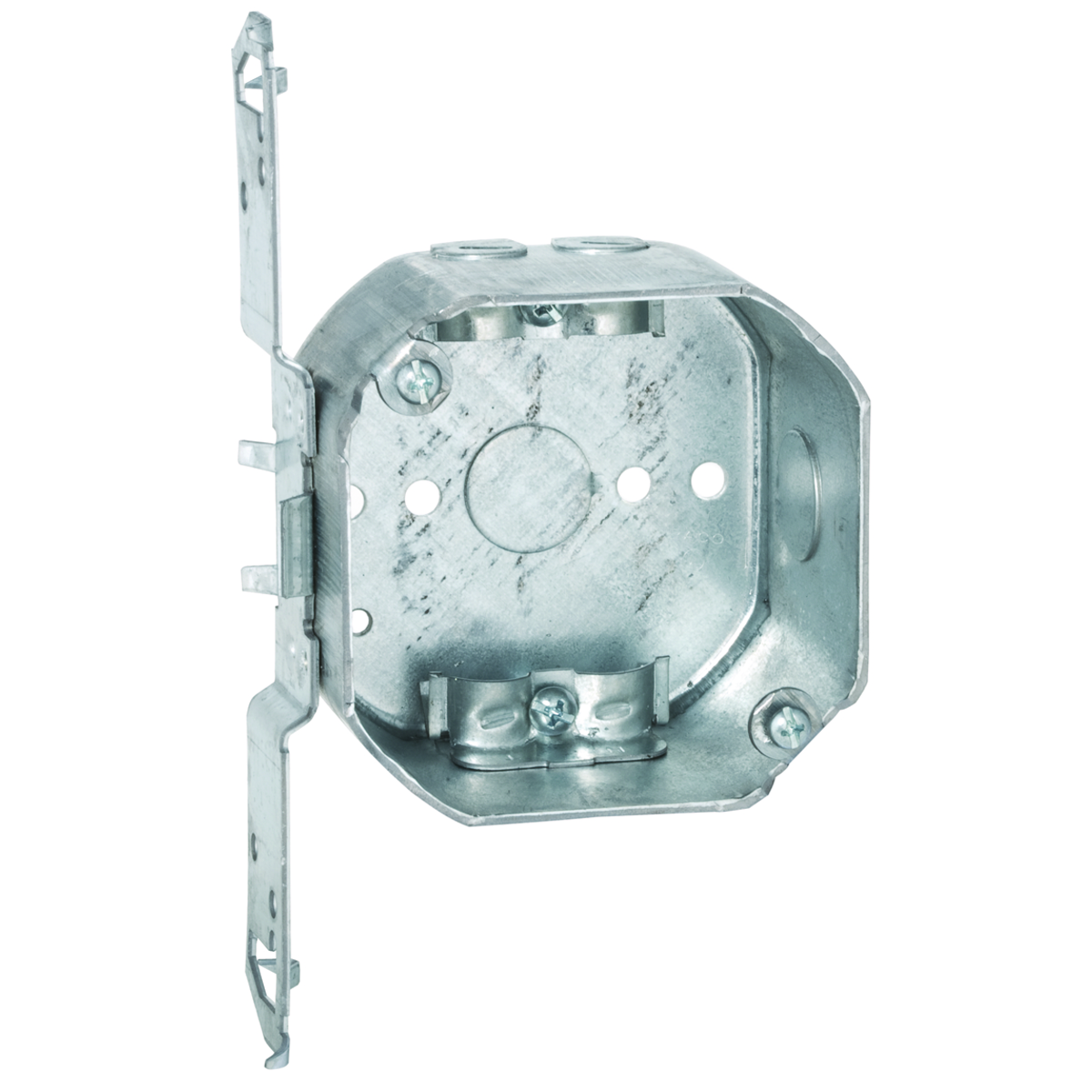 Product image for Raco 177 4" Octagon Box, Drawn, 2-1/8" Deep with NMSC Clamps and TS Bracket