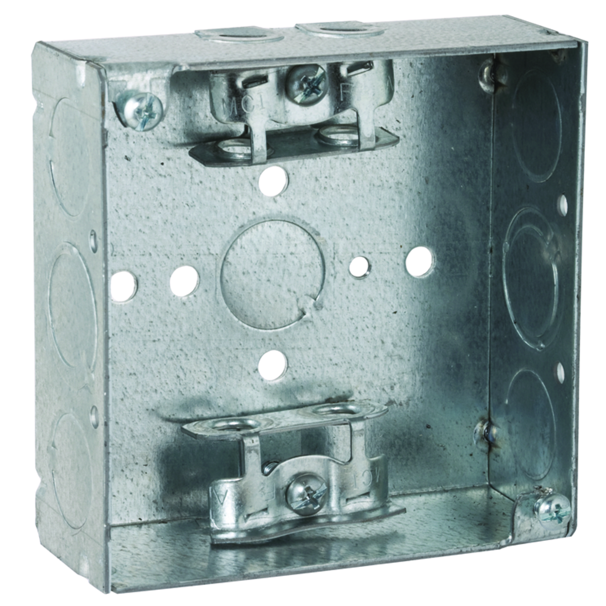 4 In. Square Boxes, 1-1/2 In. Deep - Welded with AC/MC/Flex Clamps,600V