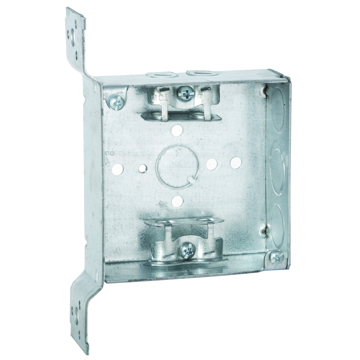 4 In. Sq. Brkt. Bx. 1-1/2 In. Dp. Welded with AC/MC/Flex Clamps, 600V,FS, Flush