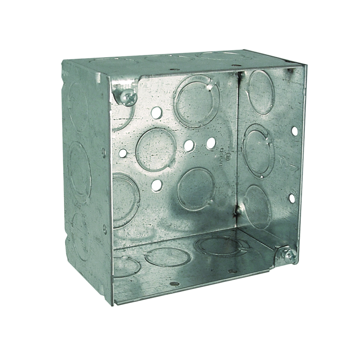 Product image for Raco 232RAC 4" Square Box, Welded, 2-1/8" Deep, Ten 1/2" KO's & Six TKO's