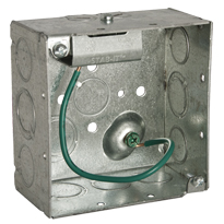 4 In. Square Box, 2-1/8 In. Deep - Welded with STAB-IT Connector, 600V,Raised Ground, 8