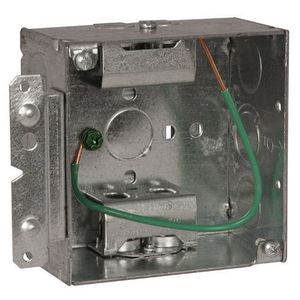 4 in. Square Box, Welded with (2) STAB-IT® Connectors, 2-1/8 in. Deep, 600V, 8 in. #12 Solid Copper Pigtail, UBS, H Bracket