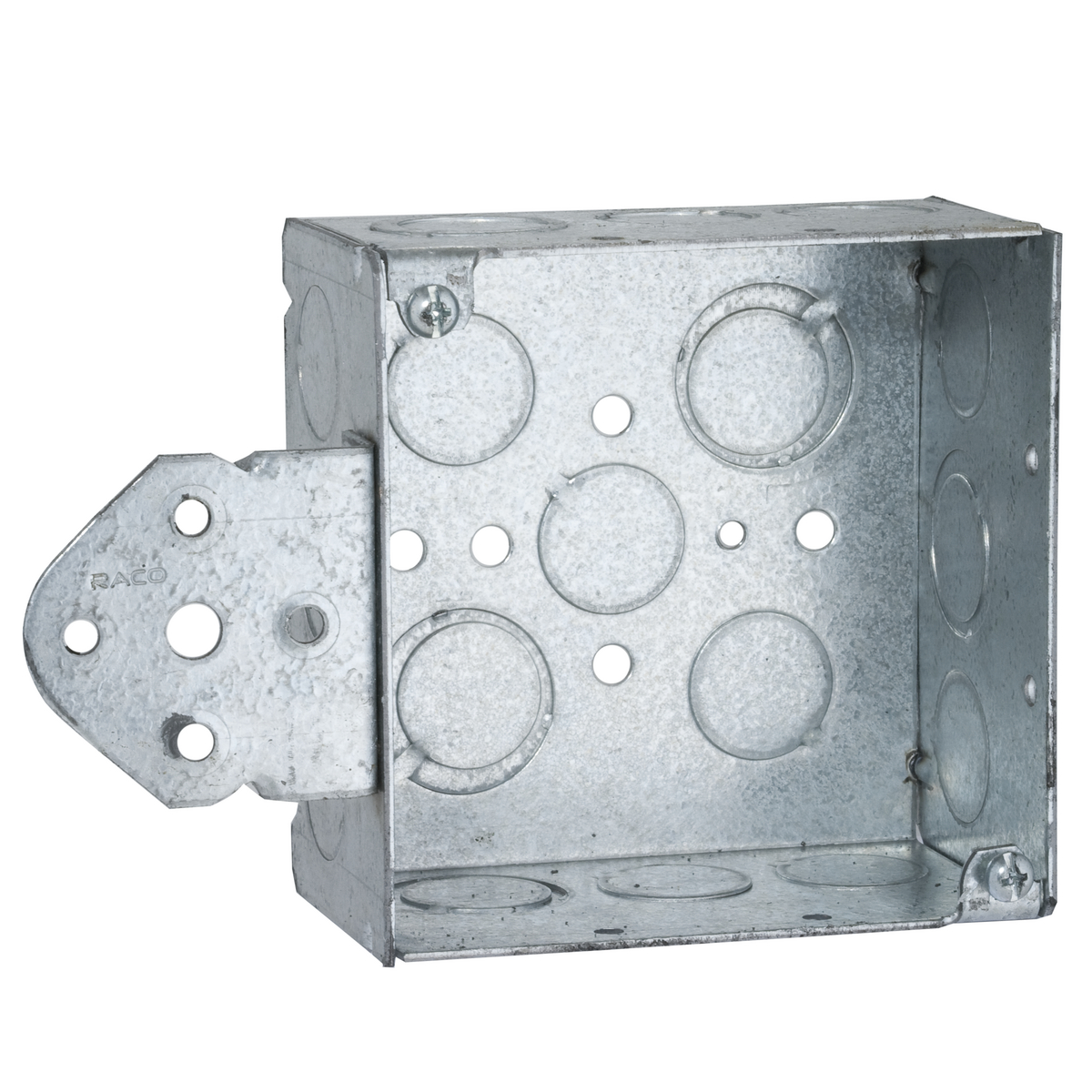 Product image for Raco 251 4" Square Box, Welded, 2-1/8" Deep, Nine 1/2" KO's and Five TKO's, B Bracket