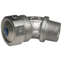 Color-Coded 45 Degree Strain Relief Cord Connectors Malleable Iron, 3/4In. Trade Size, Blue