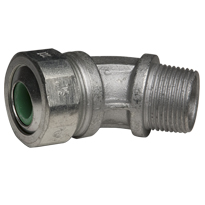 Color-Coded 45 Degree Strain Relief Cord Connectors Malleable Iron, 3/4 In. Trade Size, Green