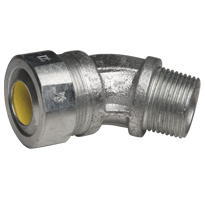 Color-Coded 45 Degree Strain Relief Cord Connectors Malleable Iron, 3/4 In. Trade Size, Yellow