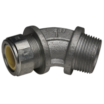 Color-Coded 45 Degree Strain Relief Cord Connectors Malleable Iron, 1In. Trade Size, Yellow