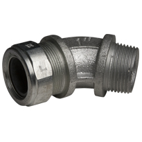 Color-Coded 45 Degree Strain Relief Cord Connectors Malleable Iron, 1In. Trade Size, Black