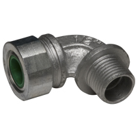 Color-Coded 90 Degree Strain Relief Cord Connectors Malleable Iron, 1/2In. Trade Size, Green