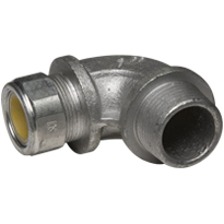 Color-Coded 90 Degree Strain Relief Cord Connectors Malleable Iron, 1In. Trade Size, Yellow