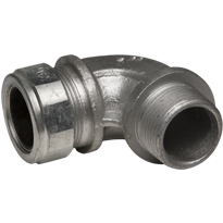 Color-Coded 90 Degree Strain Relief Cord Connectors Malleable Iron, 1In. Trade Size, Black