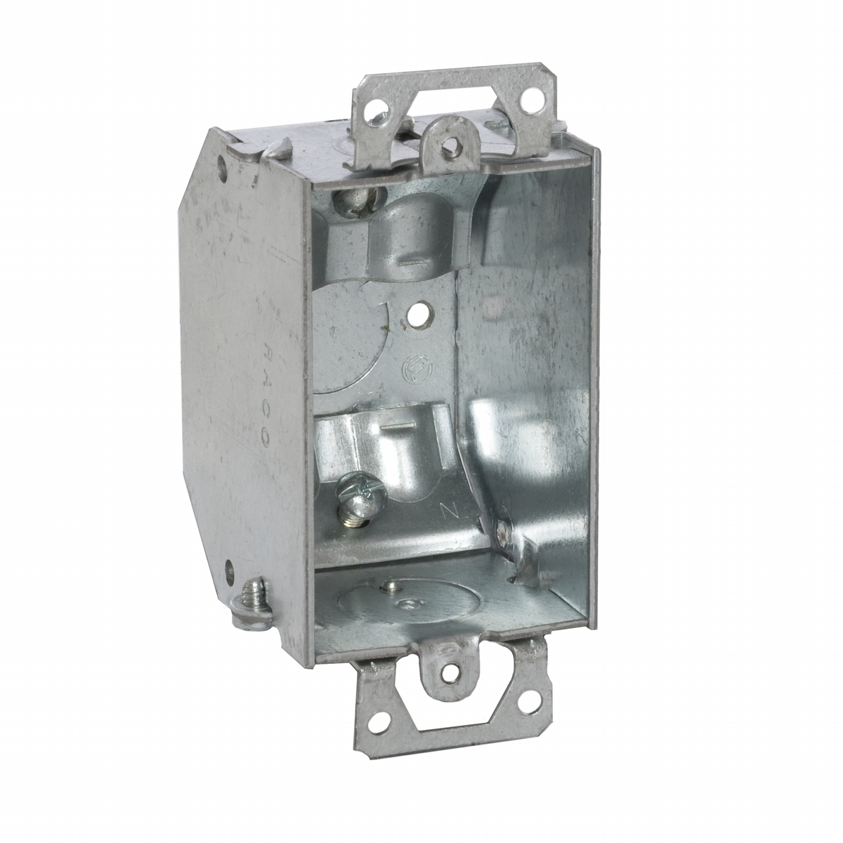 RACO 471 3" X 2" SWITCH BOX, 2-1/4" DEEP, GANGABLE, PLASTER EARS, NMSC CLAMPS, BEVELED CORNERS