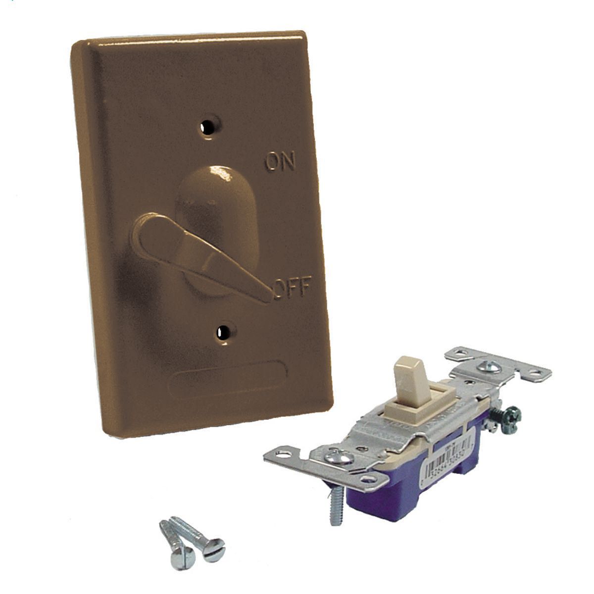 1-Gang Weatherproof Cover, Vertical, Toggle Single Pole 125V, 15A Switch Included, Bronze