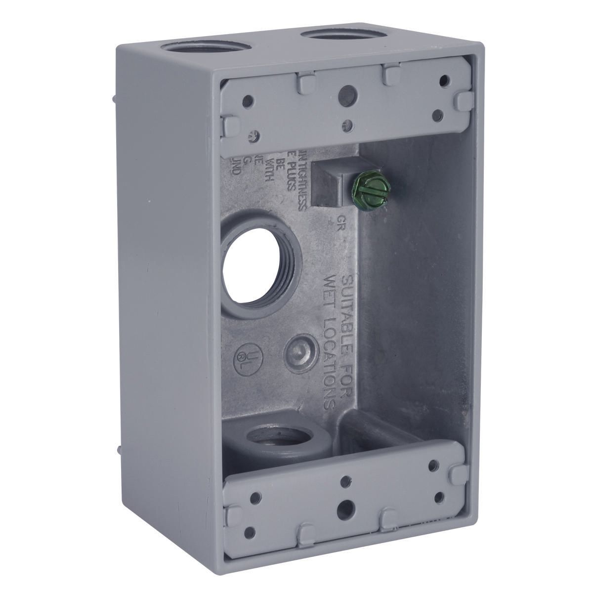 1G WEATHERPROOF BOX (4) 1/2 IN. OUTLETS - GRAY