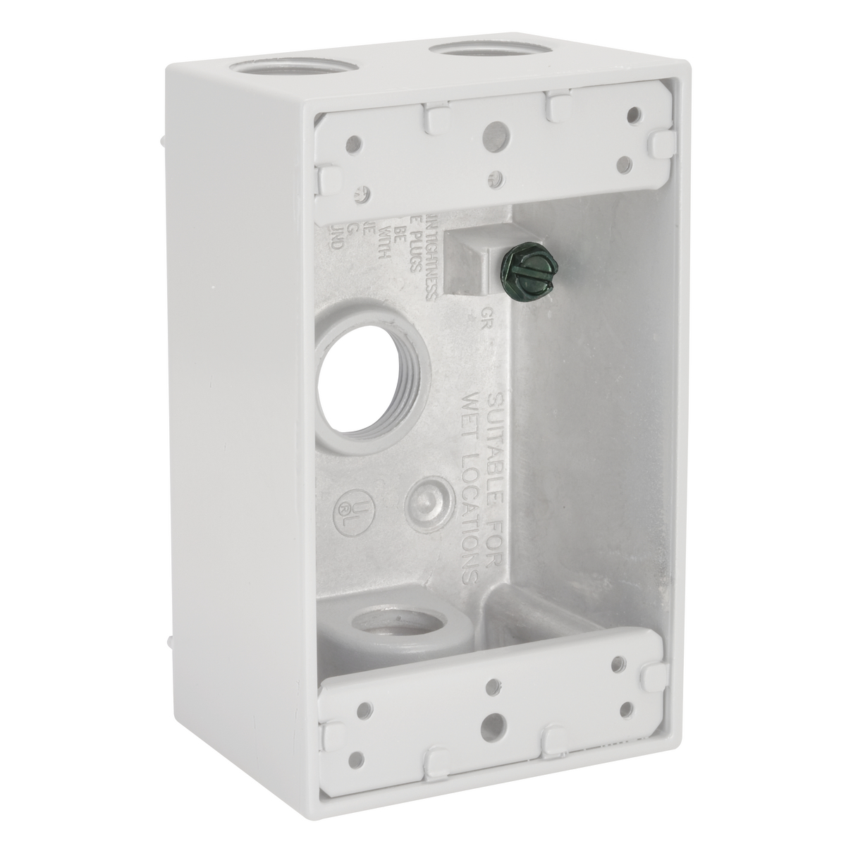 1G WEATHERPROOF BOX (4) 1/2 IN. OUTLETS - WHITE
