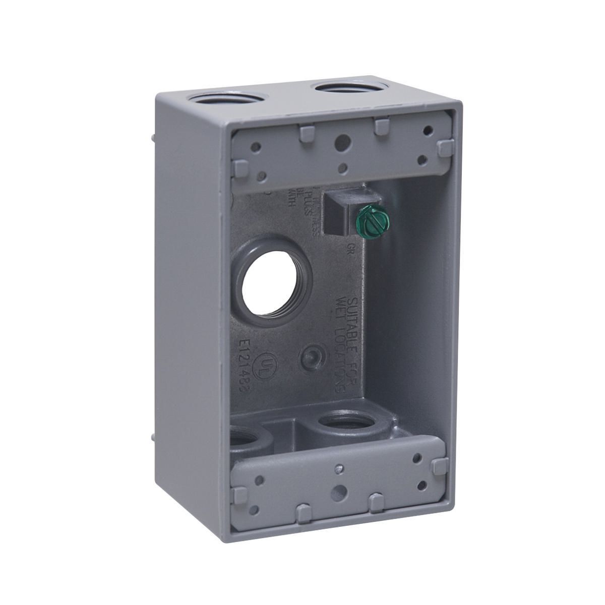 1G WEATHERPROOF BOX (5) 1/2 IN. OUTLETS - GRAY