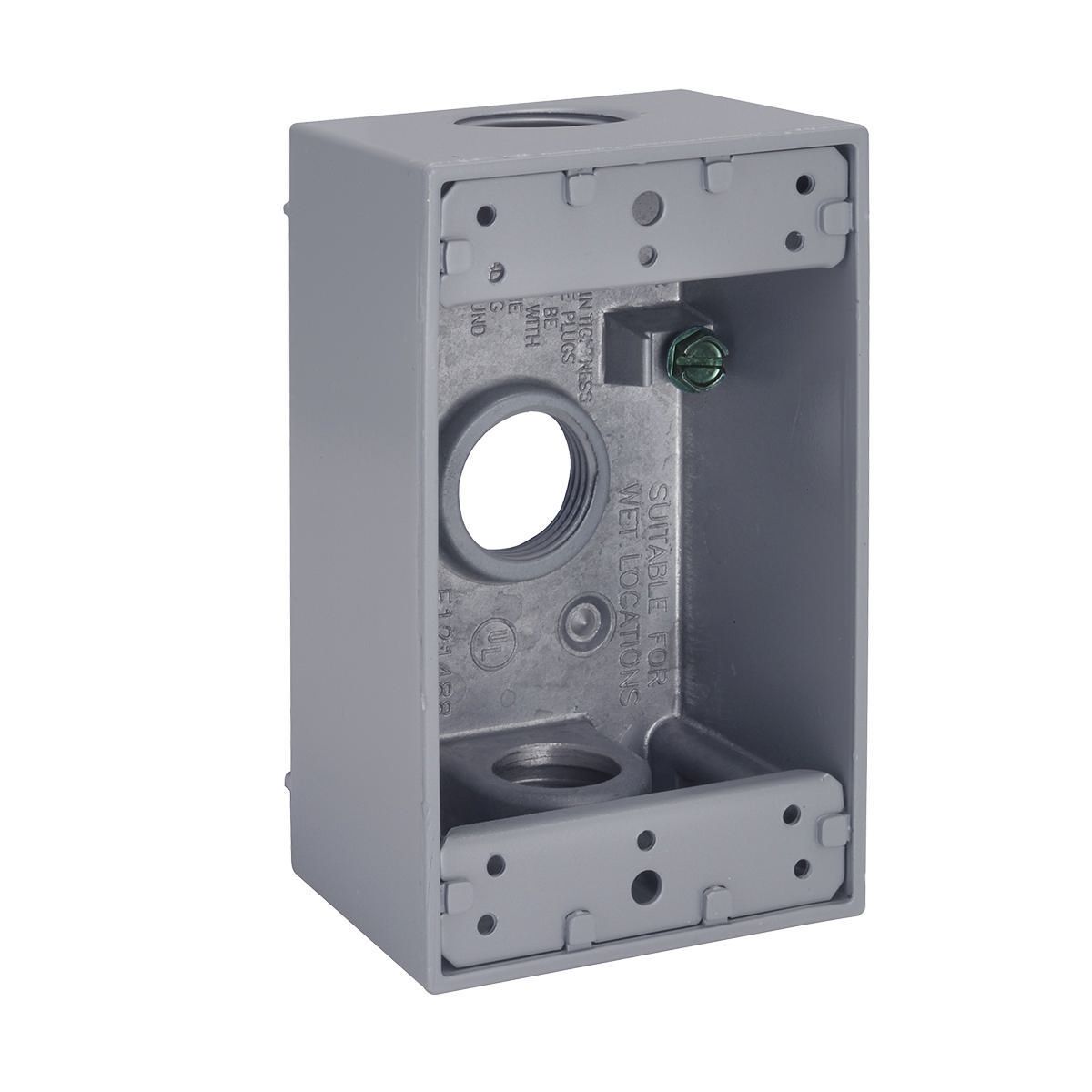 Product image for Bell 5324-5 1-Gang Weatherproof Box, Three 3/4 in. Threaded Outlets, Gray, Carded