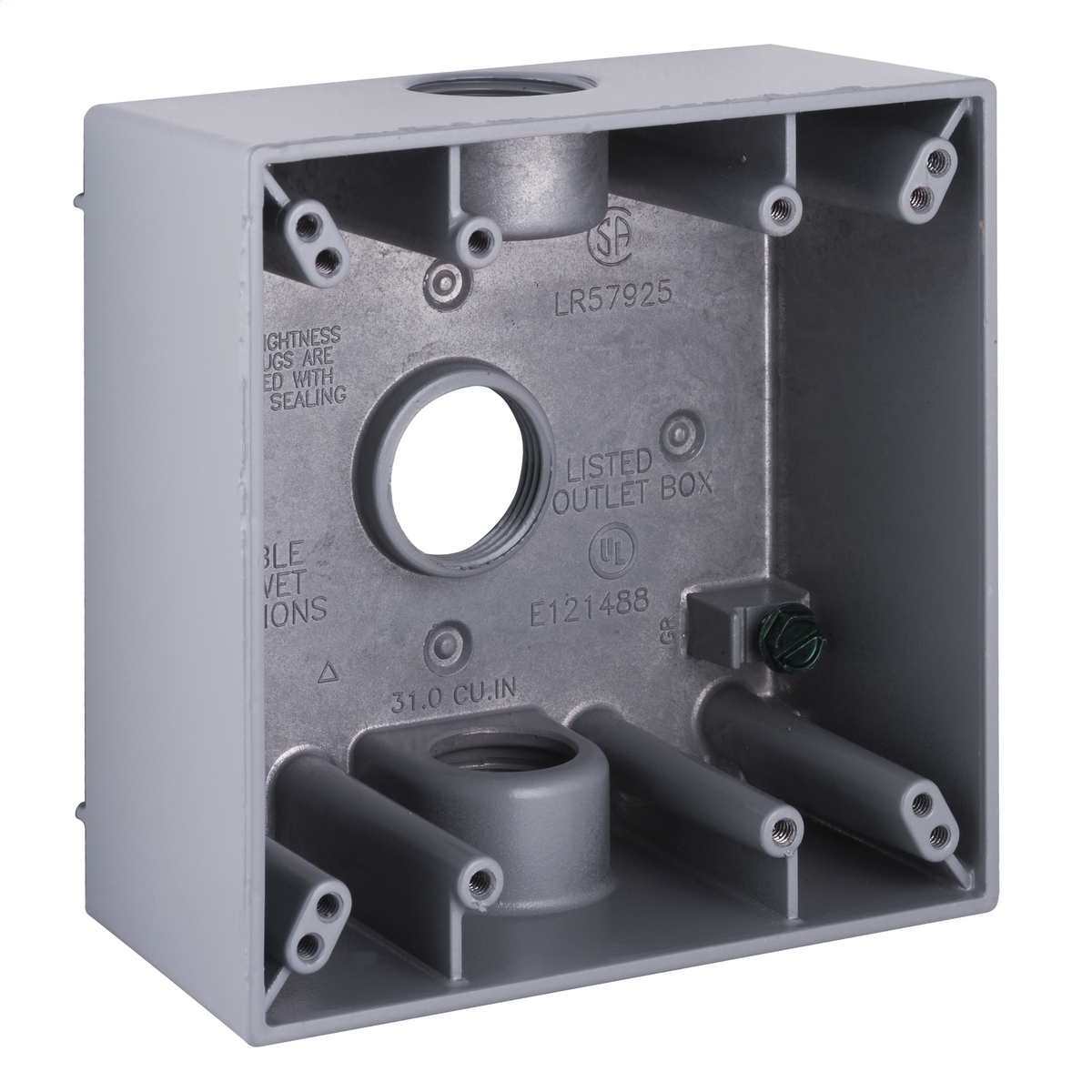 2G WEATHERPROOF BOX (3) 3/4 IN. OUTLETS - GRAY