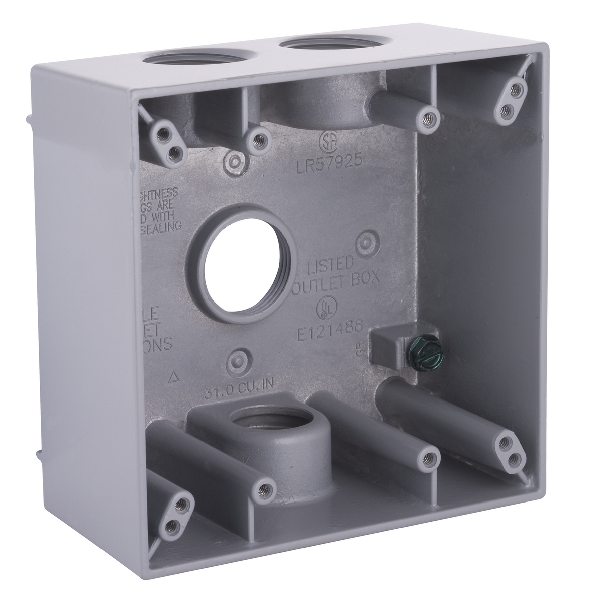 2G WEATHERPROOF BOX (4) 3/4 IN. OUTLETS - GRAY